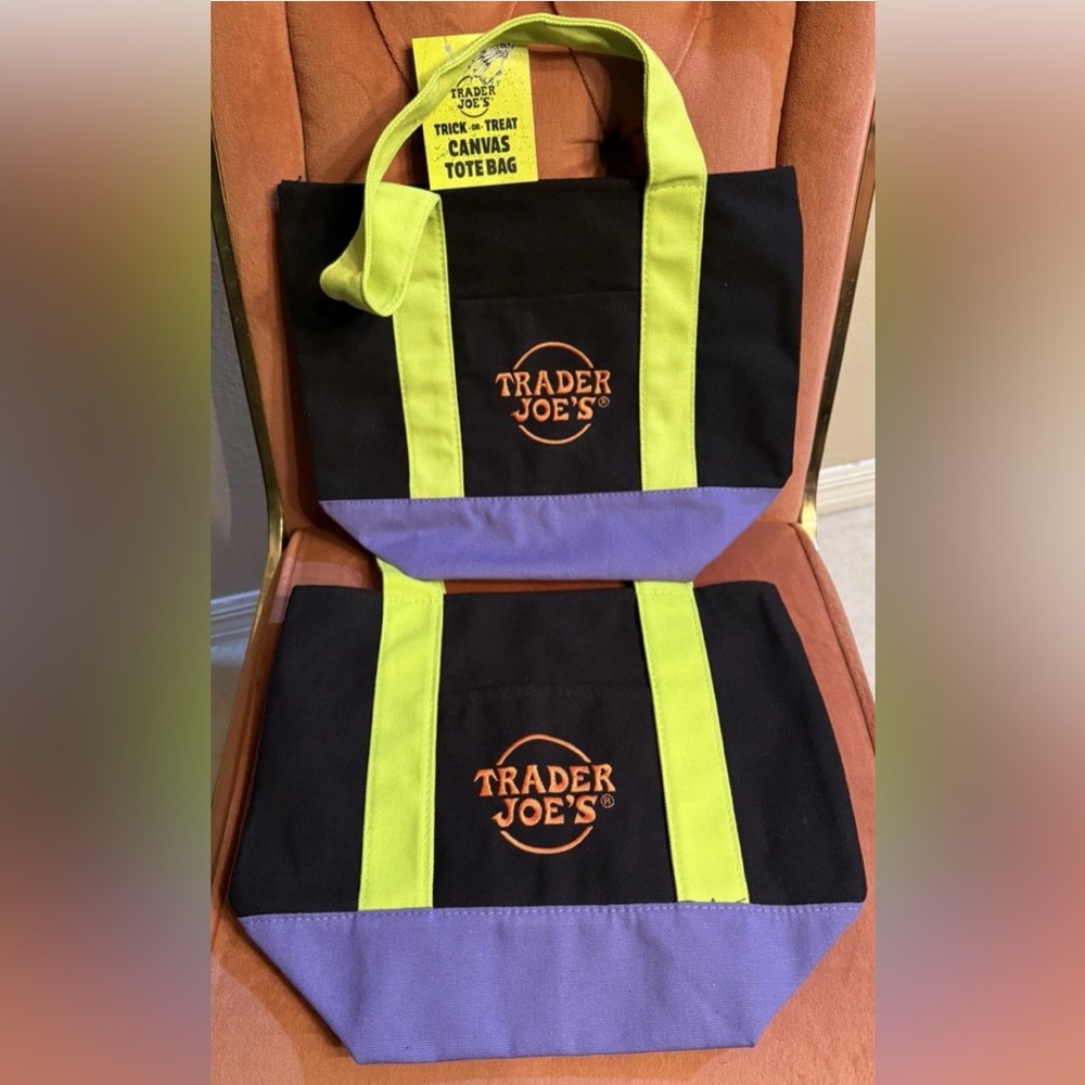 SET OF TWO Limited Trader Joe's Mini Halloween Canvas Tote Bags